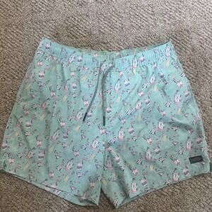 AFTCO Swim Shorts Mens Large Blue Tropical Drink Print Beach Lined NWOT